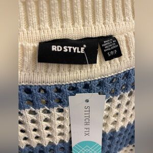 RD Style Cream and Blue Knit Top
